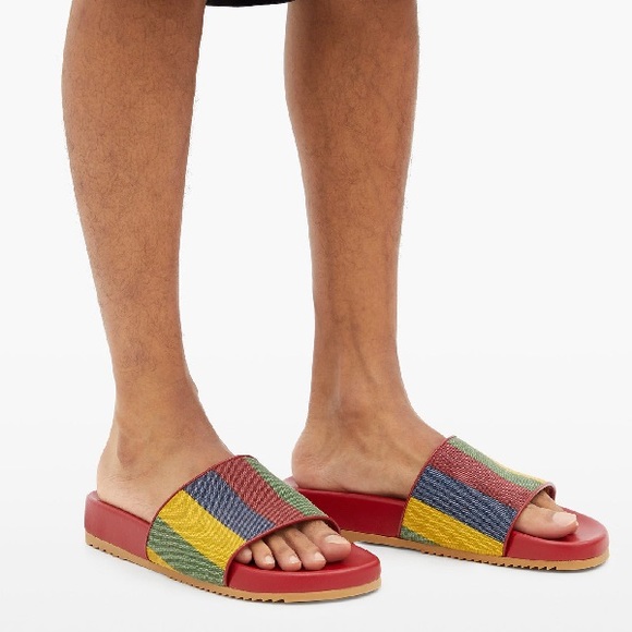 Gucci Men's Baiadera Stripe Slide Sandal In Red - Picture 2 of 15